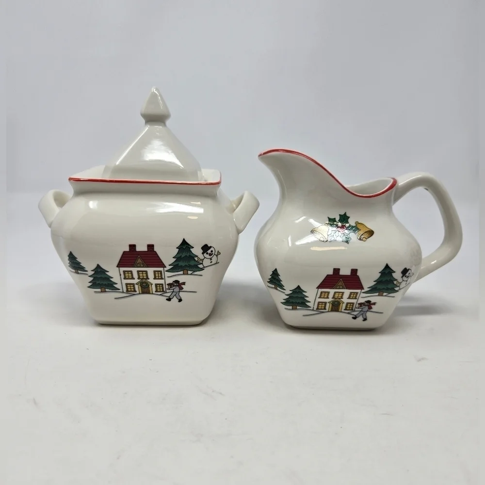JAMESTOWN CHINA THE JOY OF CHRISTMAS 3 PIECE SET CREAM SUGAR CANISTER HOLIDAY
